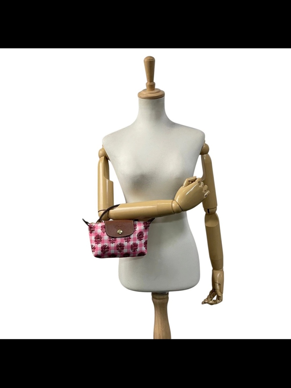 Longchamp XS Le Pliage Artichoke Rose Pink Gingham - Picture 7 of 9